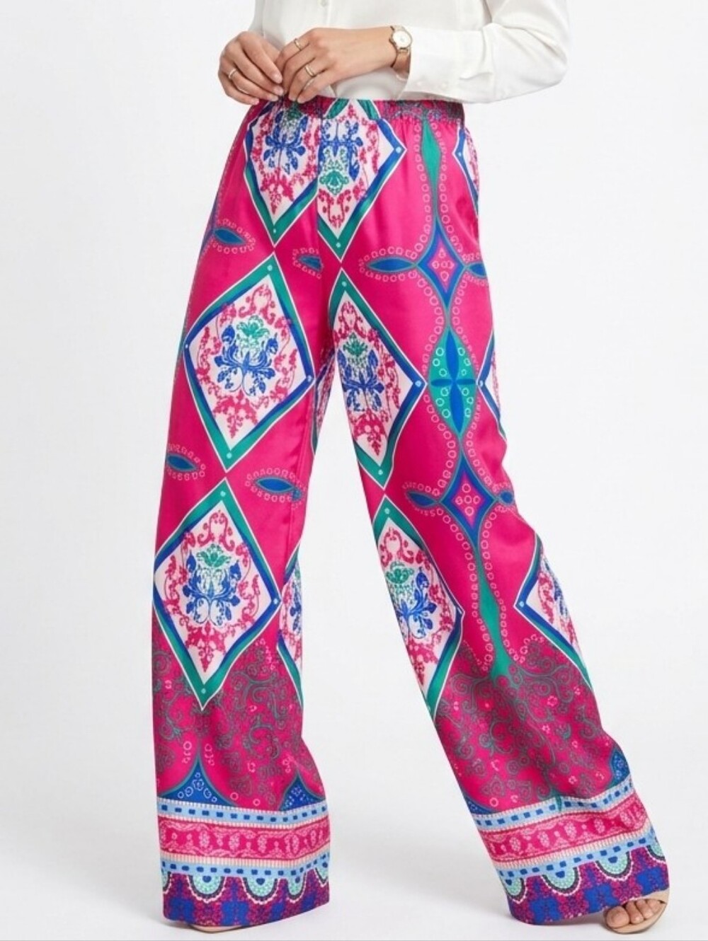 Francesca's Fuchsia and Green Wide Leg Pants